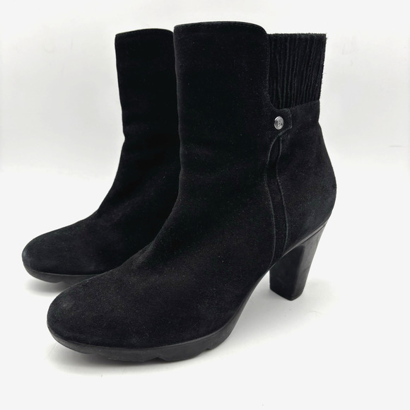 BLONDO 'Loann' Black Suede Leather AquaProtect Block Heel Zip Up Ankle Boots 8M - Picture 5 of 16
